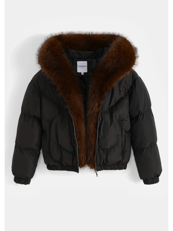 Doudoune cropped avec capuche et fourrure amovible