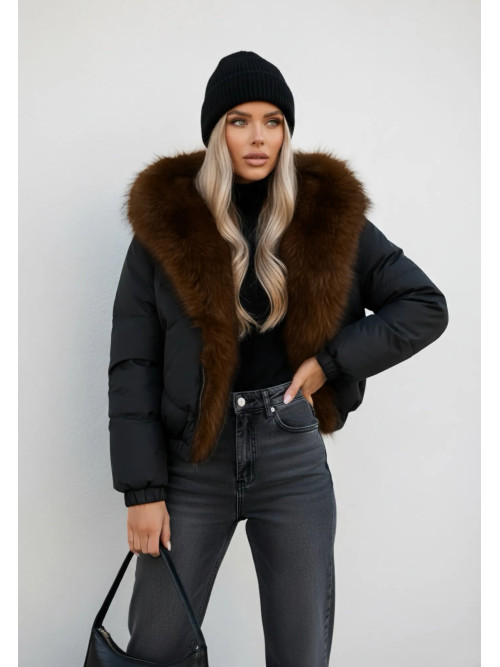 Doudoune cropped avec capuche et fourrure amovible