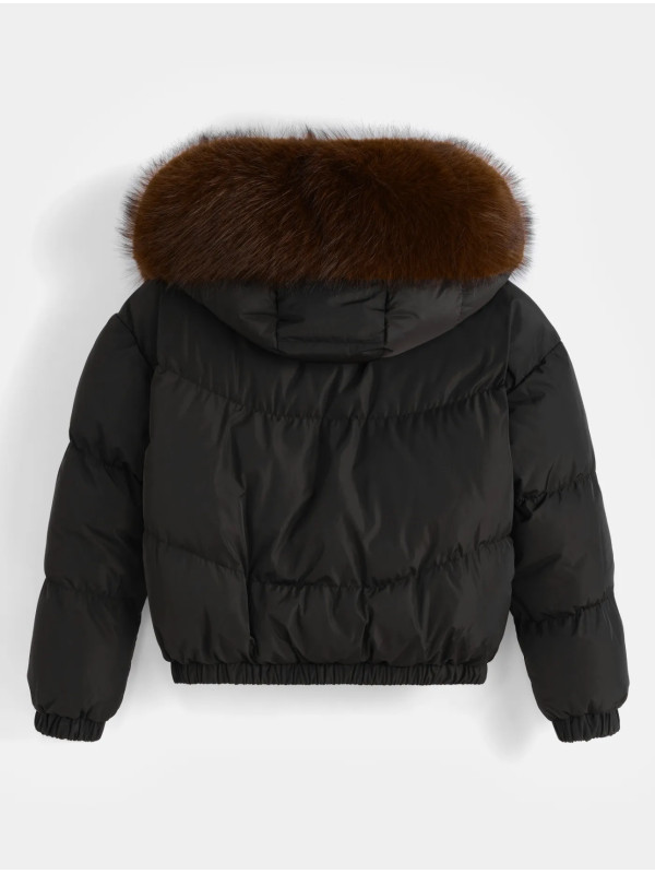 Doudoune cropped avec capuche et fourrure amovible