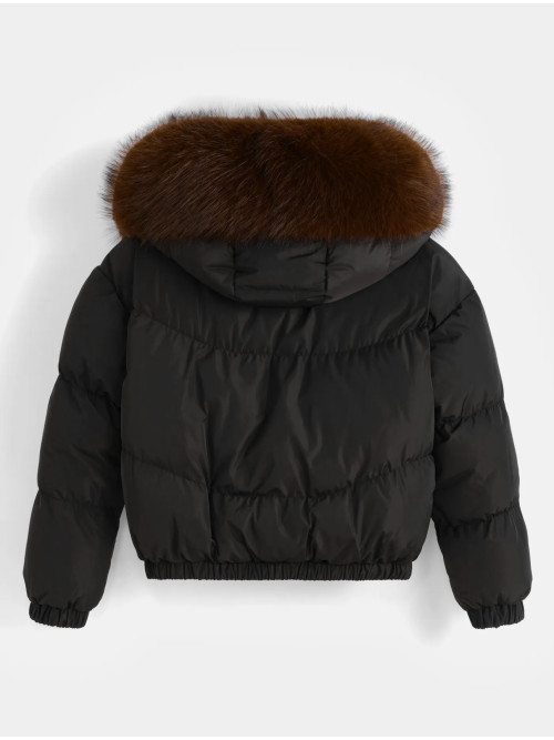 Doudoune cropped avec capuche et fourrure amovible