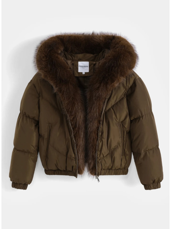Doudoune cropped avec capuche et fourrure amovible