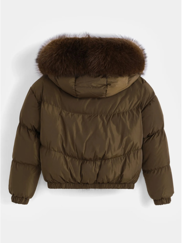 Doudoune cropped avec capuche et fourrure amovible