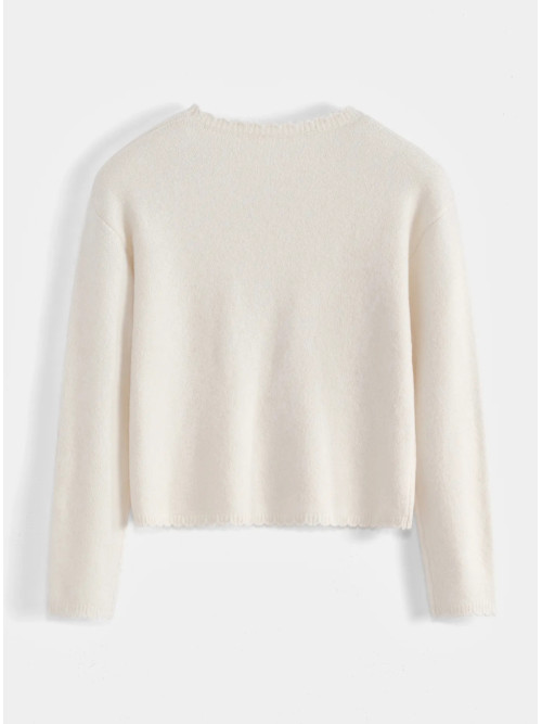 Pull bords festonnés et nœuds velours noirs