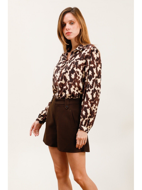 Chemise imprimée manches froncées