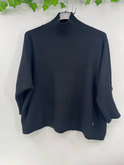 Pull cropped col cheminée manches 3/4