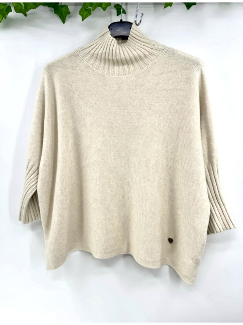 Pull cropped col cheminée manches 3/4