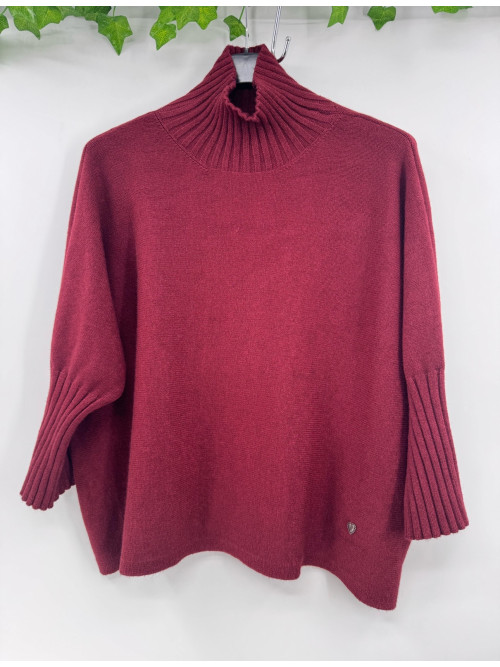 Pull cropped col cheminée manches 3/4