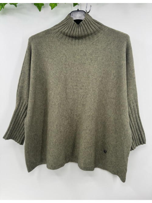 Pull cropped col cheminée manches 3/4