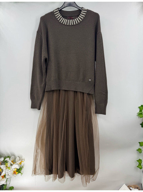 Robe maille effet ensemble avec jupon en tulle
