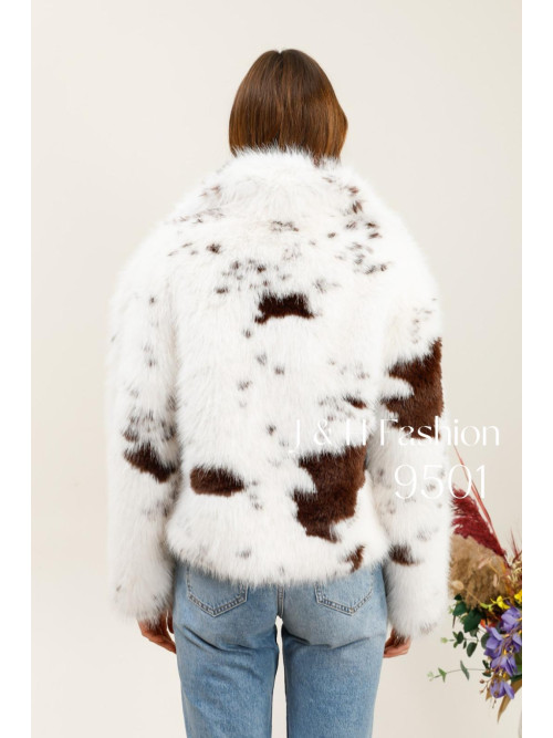 Veste courte fourrure écologique tachetée