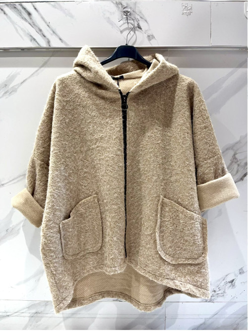 Veste à capuche façon laine bouillie
