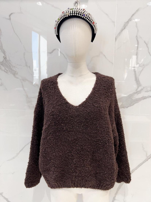 Pull maille bouclette col V manches longues