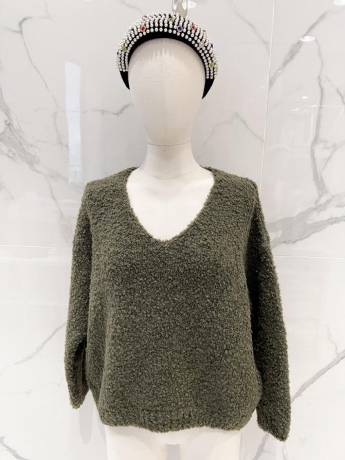 Pull maille bouclette col V manches longues