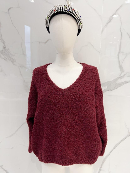 Pull maille bouclette col V manches longues
