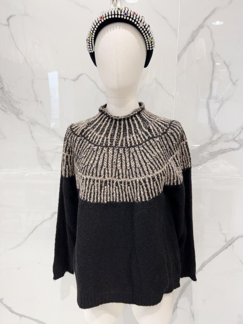 Pull cropped col cheminée jacquard