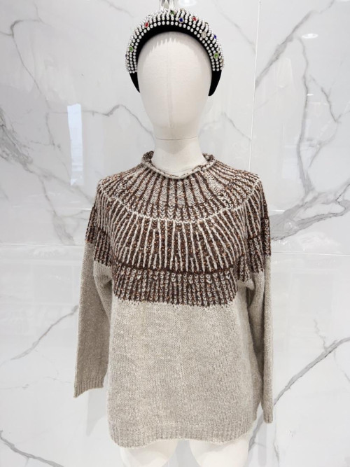 Pull cropped col cheminée jacquard