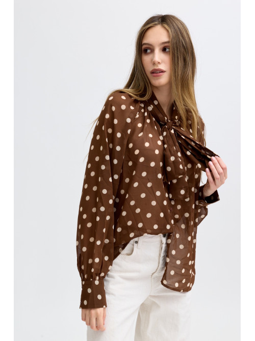 Chemise en voilage à pois col noué