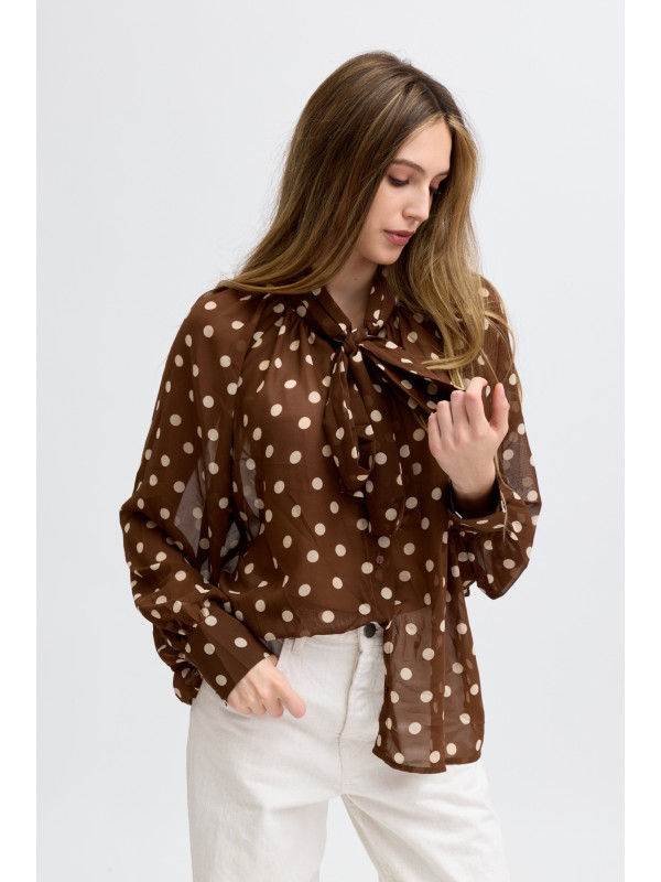 Chemise en voilage à pois col noué