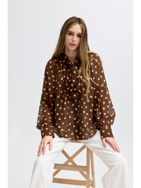 Chemise en voilage à pois col noué