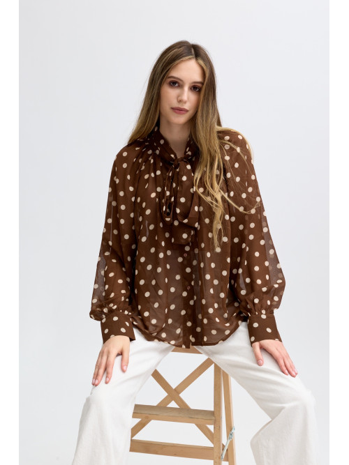 Chemise en voilage à pois col noué