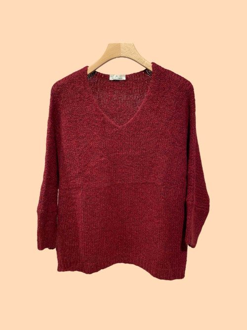 Pull maille en col V manches longues