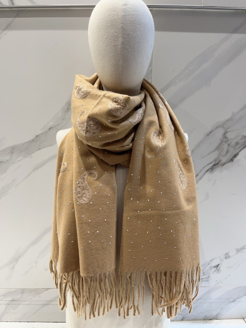 Écharpe broderies cachemire et strass