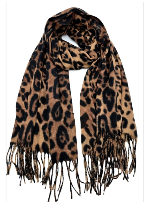 Écharpe dégradé léopard frangée