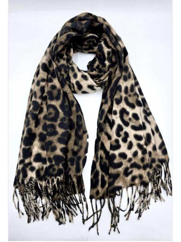 Écharpe épaisse motifs léopard avec franges