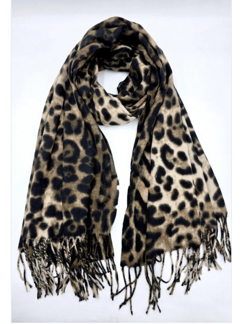 Écharpe épaisse motifs léopard avec franges