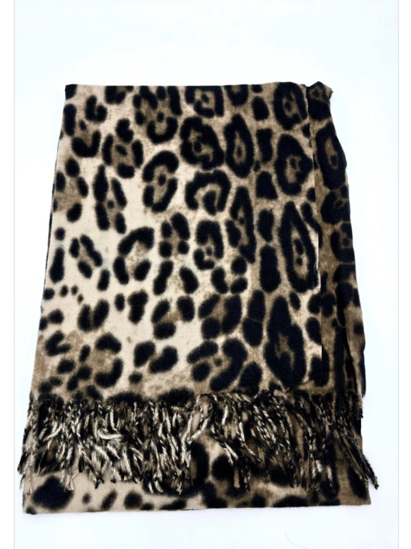 Écharpe épaisse motifs léopard avec franges