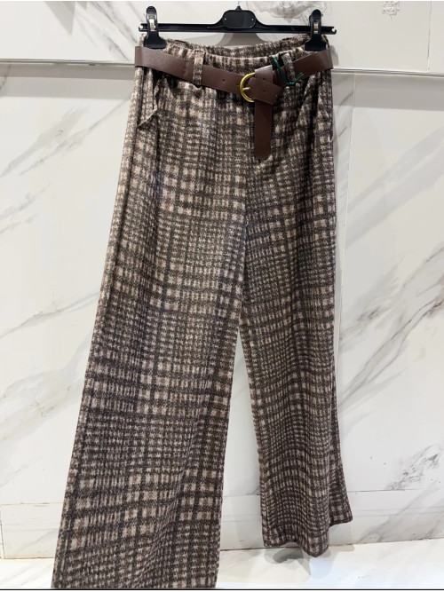 Pantalon doux et large à carreaux avec ceinture