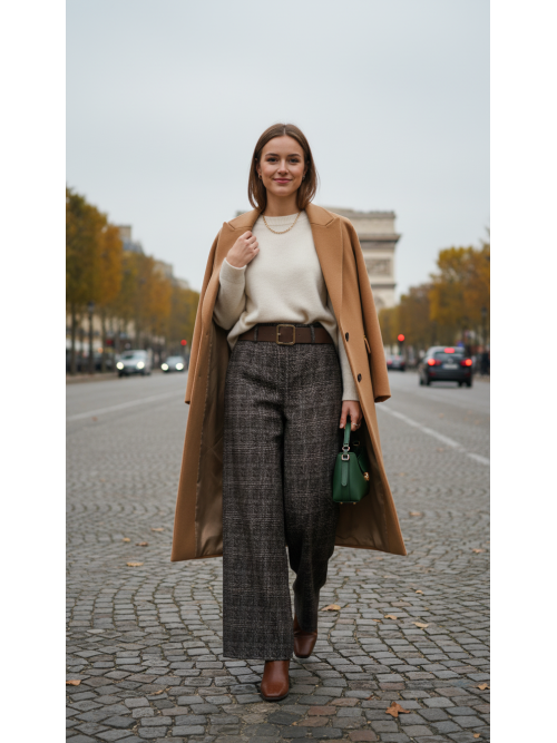 Pantalon large imprimé Prince-de-Galles