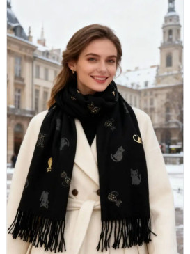 Écharpe imprimé chats - Noir