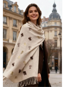 Écharpe imprimé chats - Beige