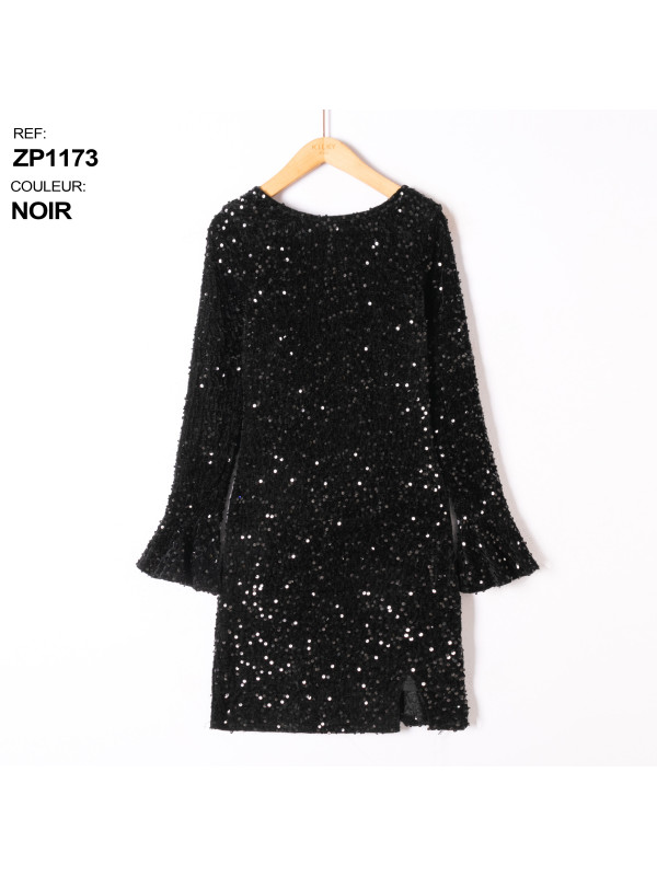 Robe courte velours et sequins dos-nu