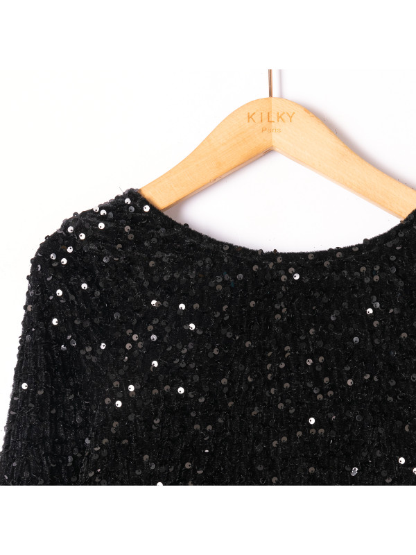 Robe courte velours et sequins dos-nu