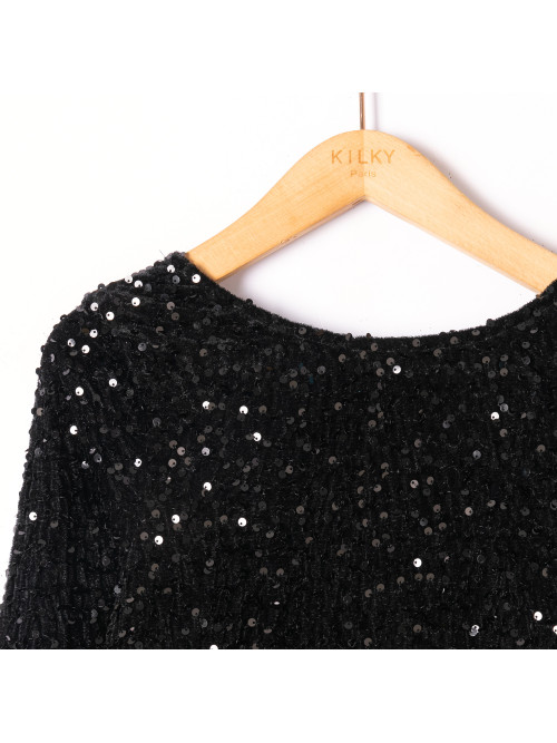 Robe courte velours et sequins dos-nu