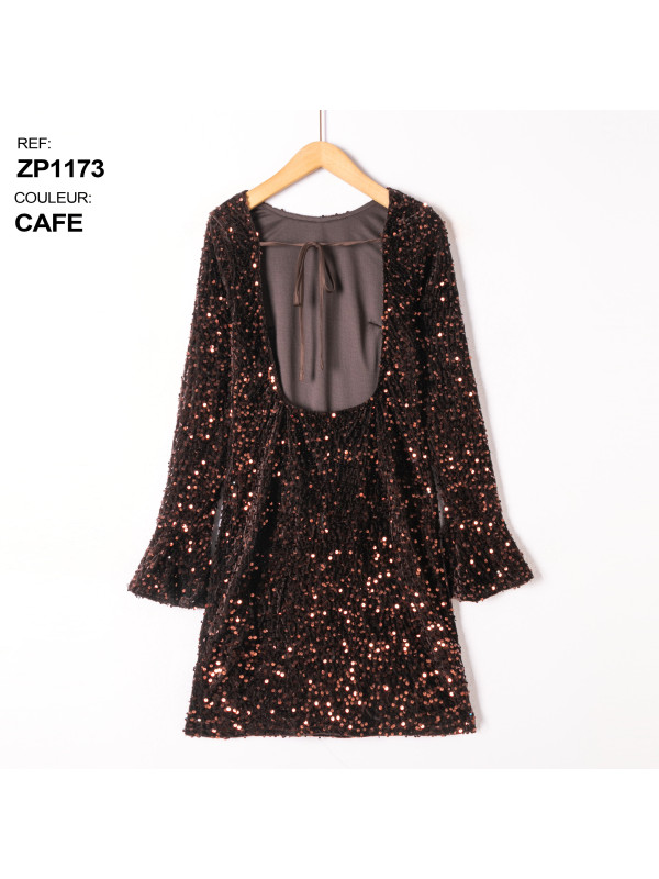 Robe courte velours et sequins dos-nu