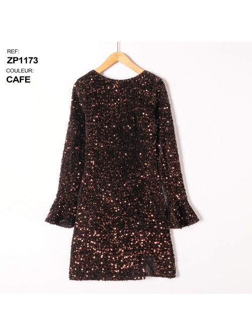 Robe courte velours et sequins dos-nu