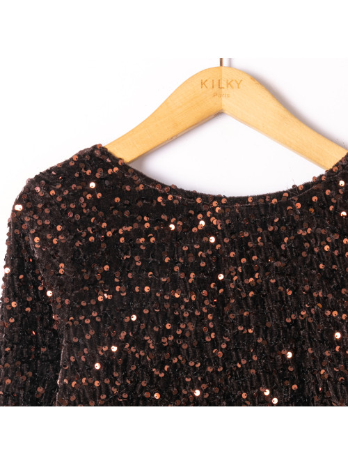 Robe courte velours et sequins dos-nu