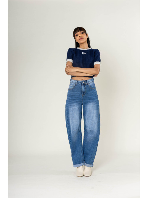 Jean coupe baril large denim extensible