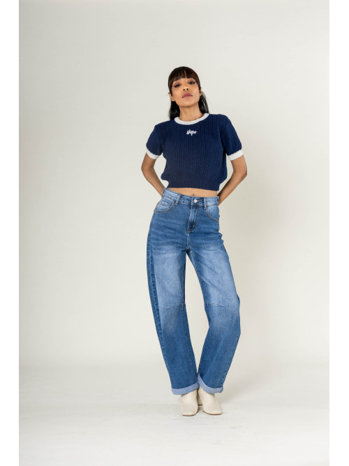 Jean coupe baril large denim extensible