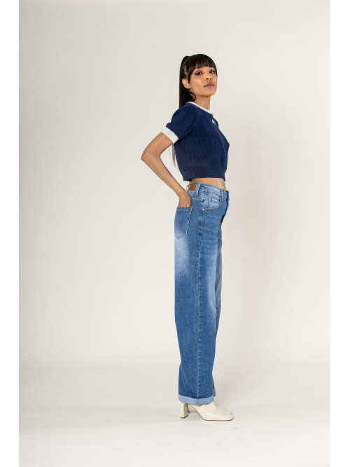 Jean coupe baril large denim extensible