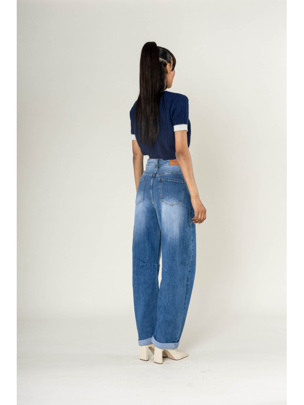 Jean coupe baril large denim extensible