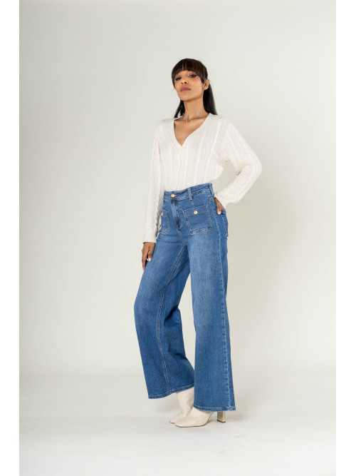 Jean coupe wide leg large poches plaquées