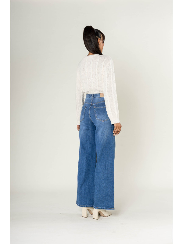 Jean coupe wide leg large poches plaquées