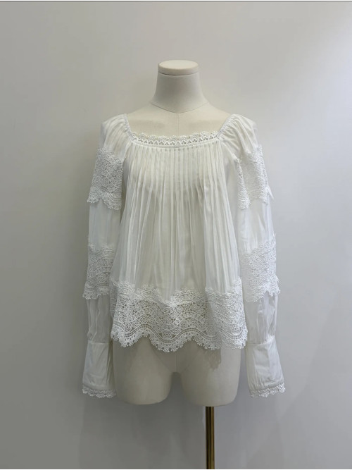 Top court en guipure et dentelle