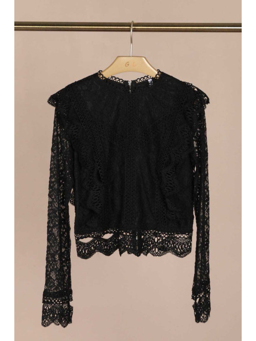 Blouse courte en guipure et dentelle