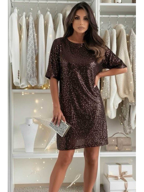 Robe courte velours et sequins manches courtes