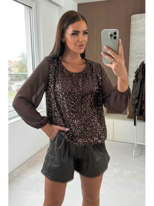 Top buste velours et sequins manches longues en voile